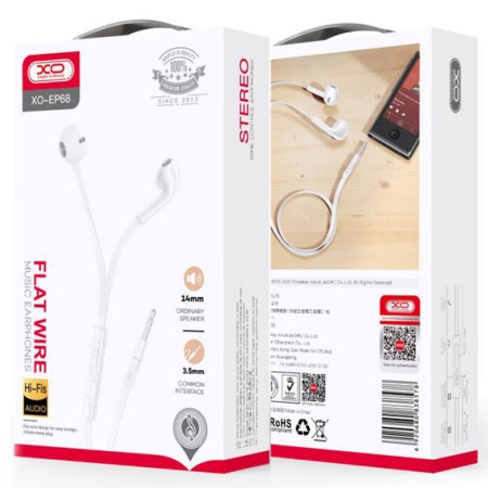XO EP68 – Casti cu fir In Ear 3.5mm 1.2m, HiFi, microfon & control volum, alb