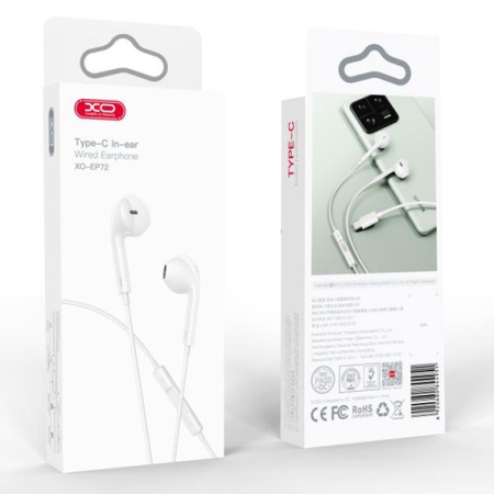 XO EP72 – Casti cu fir In Ear USB-C 1.2m, HiFi, microfon & control volum, alb