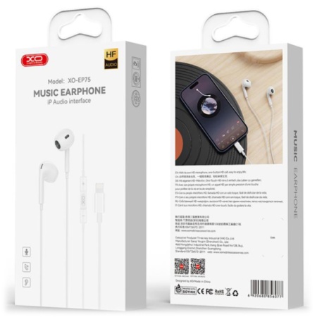 XO EP75 – Casti cu fir In Ear Lightning 1.2m, digital, alb