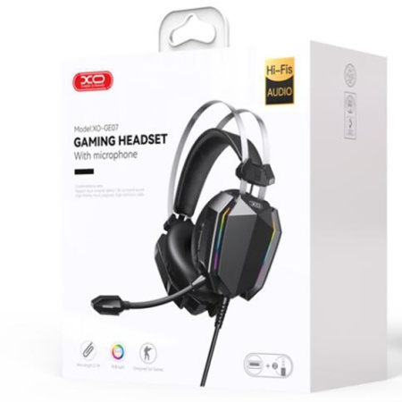 XO GE-07 – Casti gaming cu fir Over Ear 3.5mm + USB-A, 1.2m, negru