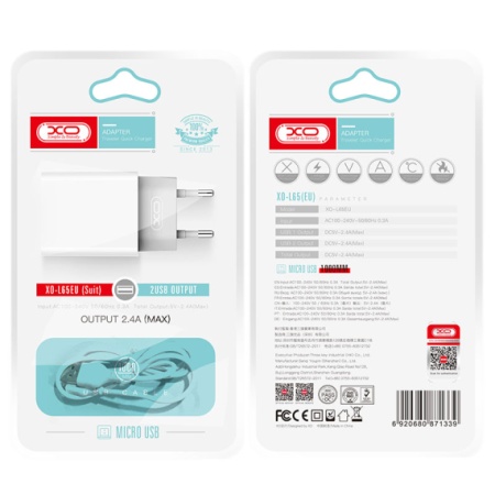 XO L73 – Incarcator retea 2.4A cu cablu MicroUSB, USB-A QC 3.0, alb