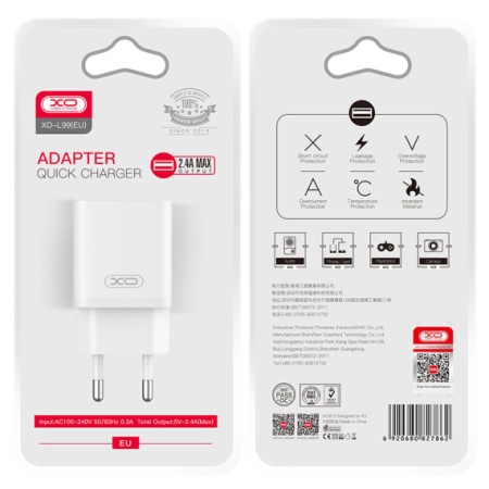 XO L99 – Incarcator retea QC 3.0 cu 1xUSB-A 2.4A, alb