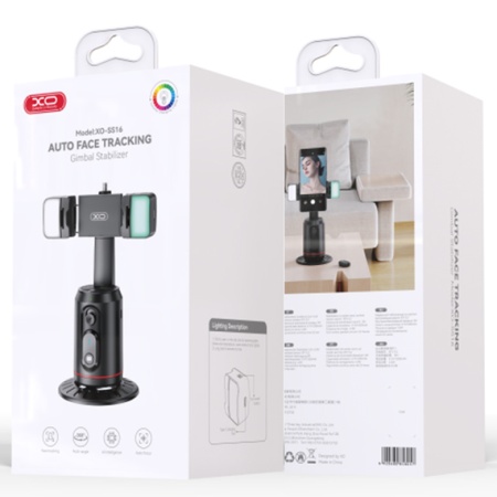 XO SS16-L – Suport selfie stand pentru telefon BT 5.2 cu lumini LED AI urmarire faciala MultiAngle, negru