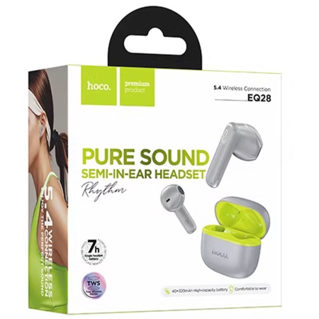 Casti wireless In Ear HOCO EQ28, Bluetooth 5.4, 60/500mAh, 7h, comfort, BLISTER, GRAY