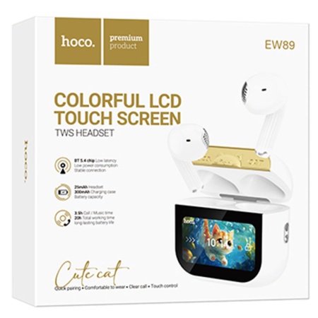 Casti wireless In Ear HOCO EW89 – Bluetooth 5.4, touchscreen, multifunction, baterie 300mAh, alb