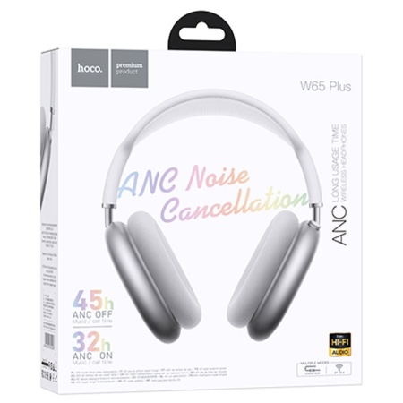Casti Wireless OverEar HOCO W65 Plus, Bluetooth 5.4, 400mAh, ANC, 45h, SILVER