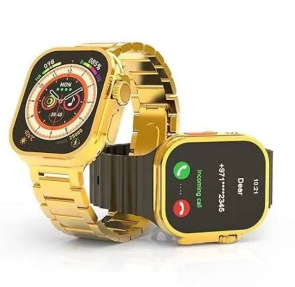 Ceas Smartwatch Ultra 2.19 IMCH 49 mm, 2 Curele incluse, Moduri multiple, Termometru, Monitorizare somn, Orange-Auriu