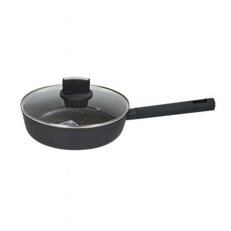 Cratita cu capac ZILAN, 28cm, marmura 5 straturi, maner soft touch, ZLN0898, negru