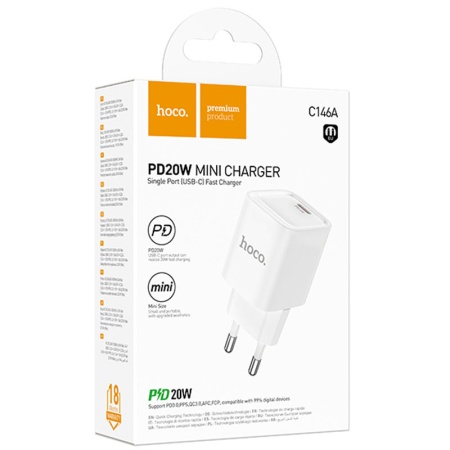 Hoco C146A - Incarcator Retea, USB-C, PD 20W, Fast Charge, Alb
