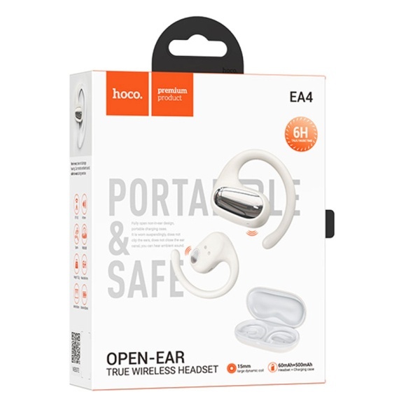 Hoco EA4 - Casti Wireless, Ear Buds, Bluetooth 5.3, On-Ear, Noise Cancelling, 500mAh, Alb