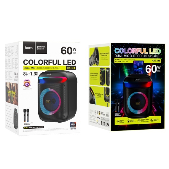 Hoco HA13 - Boxa Portabila, BT, 1x60W, 2 microfoane Wireless, TF card, USB, Negru