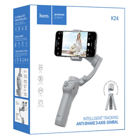 Hoco K24 – Stabilizator imagine, suport telefon cu 3 axe, tip gimbal, BT 5.2, 3600mAh, gri