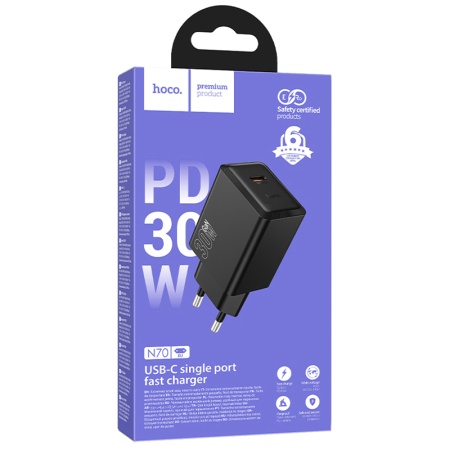 Hoco N70 - Incarcator Retea USB-C 30W PD, FastCharge, Negru