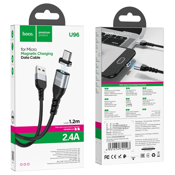 Hoco U96 - Cablu Date si Incarcare, USB la MicroUSB, 18W, 2.4A, 1m, Negru