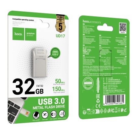 Hoco UD17 - Memory Stick 32GB, Type-C 3.0, FastSpeed, Smart Drive, Gray