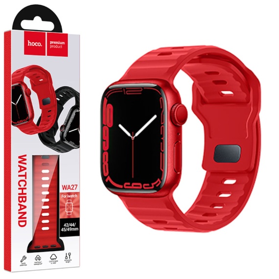 Hoco WA27 - Curea silicon, pentru iWatch, Universal Size 42/44/45/49mm - Flexibile Band, Stepped, Rosu