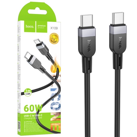 Hoco X109 - Cablu Date si Incarcare USB-C la USB-C PD60W QC3.0 3A 1m Negru