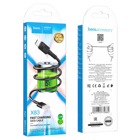 Hoco X83 - Cablu Date si Incarcare, USB la MicroUSB, 18W, 2.4A, 1m, Negru