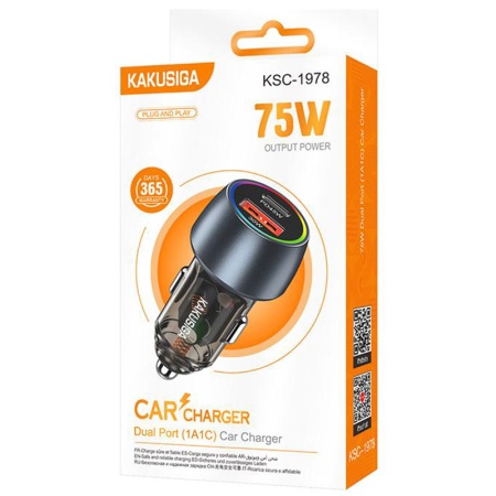 Incarcator auto KAKUSIGA KSC-1978, 75W PD QC3.0, 1xUSB, Ambient Light, BLISTER, BLACK