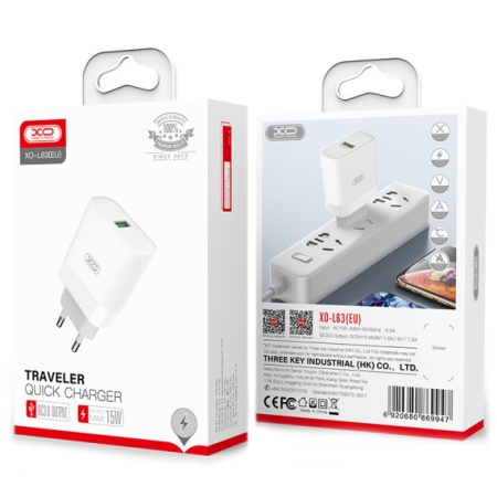 Incarcator retea XO L63 cu 1xUSB-A 15W, Quick Charge 3.0, alb