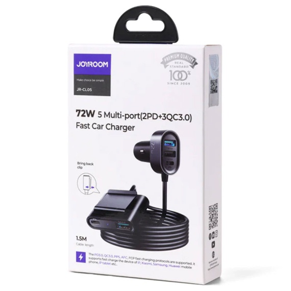 Joyroom JR-CL05 - Incarcator Auto + Cablu , 75W, 2xUSB-C, 3xUSB-A, PD, QC 3.0, Negru