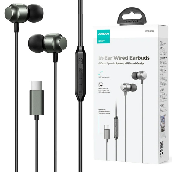 Joyroom JR-EC06 - Casti cu Fir, In Ear, USB-C, 1.2m, Mic & Volume Key, HiFi, Gri