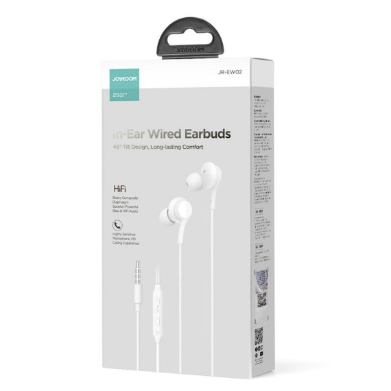 Joyroom JR-EW02 - Casti cu Fir, In Ear, 3.5mm, 1.2m, Mic & Volume Key, HiF, Alb