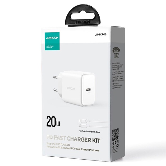 Joyroom JR-TCF06 - Incarcator Retea + Cablu Lightning, 20W, 1xUSB-C, PD, Alb Engoros