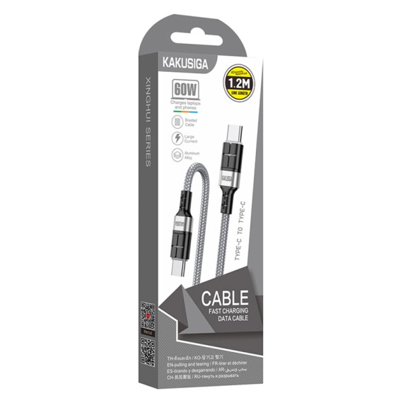 Kaku KSC-696 - Cablu Date si Incarcare, Type-C, PD60W, QC3.0, 1.2m, Gri