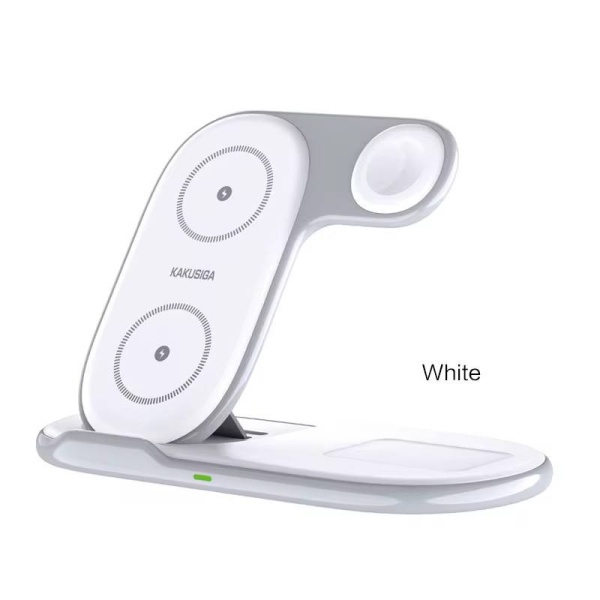 Kakusiga - Incarcator Wireless, 15W, Qi Charging, Fast Charging, tip Stand, Alb