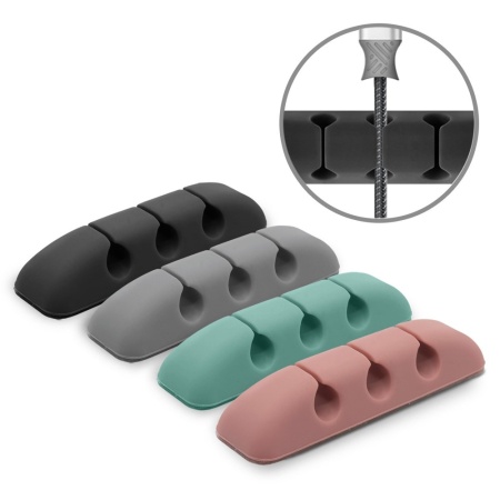 Ringke - Set 4 suporturi cabluri, 3 sloturi fiecare, silicon flexibil, banda autoadeziva, multicolor