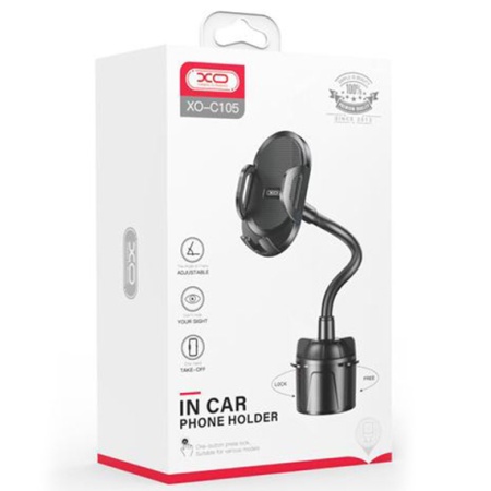XO C105 – Suport auto cu cleme laterale pentru montaj Cup Holder MultiAngle cu brat flexibil, negru