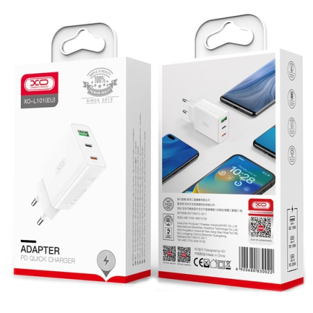 XO L101 – Incarcator retea 20W, 2xUSB-C + 1xUSB-A, PD/QC, alb
