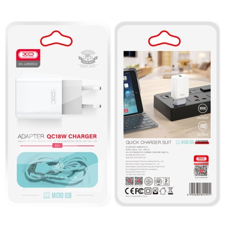 XO L85D - Incarcator Retea + Cablu MicroUSB, 18W, 1xUSB-A, QC 3.0, alb