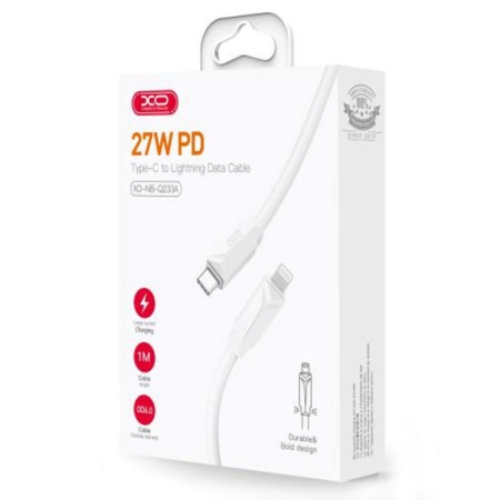 XO NB-Q233A - Cablu Date si Incarcare, Type-C la Lightning, PD27W, QC3.0, 1m, Alb