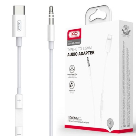 XO NB-R192B - Cablu Audio, USB-C la Jack 3.5mm (M) - PopUp Function, 1m, Alb