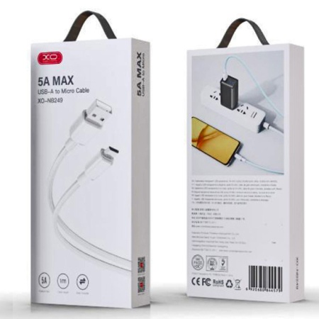 XO NB249 - Cablu Date si Incarcare, USB la MicroUSB, 5A, Braided, 1m, Alb