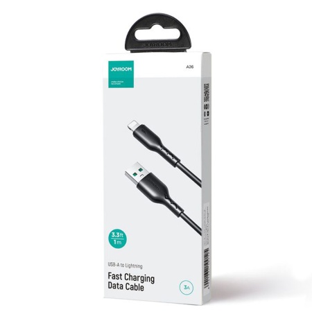 Cablu USB-A la Lightning, 1m Joyroom A26-AL3 – incarcare rapida 3A, transfer date, durabil, negru