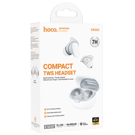 Casti Wireless Ear Buds HOCO EW203, Bluetooth 5.4, 7h, Compact Size, 400/40mAh, WHITE