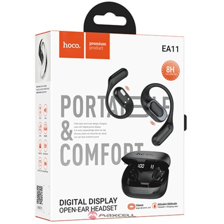 Casti wireless EarHook HOCO EA11, Bluetooth 5.4, 60/500mAh, 8h, LED digital, BLISTER, BLACK