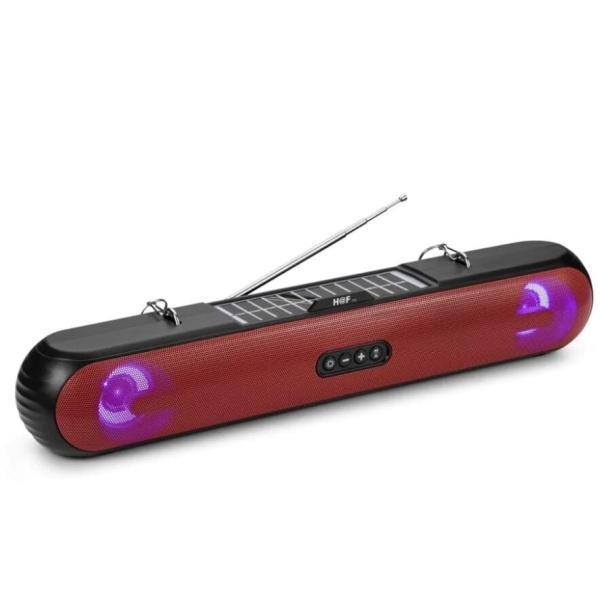F3 - Boxa Radio Portabil, Incarcare Solara, Lumini, Bluetooth, Card, USB-A, AUX, Rosu