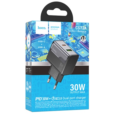 Hoco CS73A - Incarcator Retea FastCharge (PD30W + QC3.0), 1xUSB-C, 1xUSB, Alb