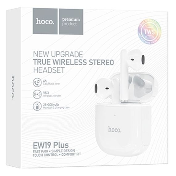 Hoco EW19 Plus - Casti Wireless, Ear Buds, Bluetooth 5.3, 180h StandBy, 300mAh, Delighted, Alb