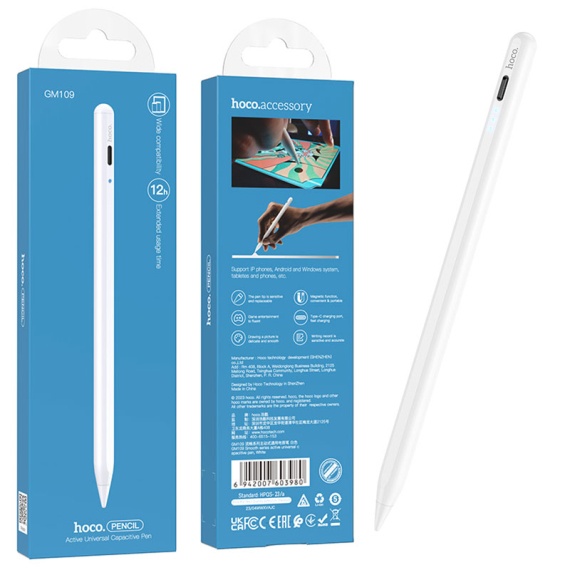 Hoco GM109 - Touch Pen, Universal Compatibile, Ultra Capacitativ, 130mAh, Alb