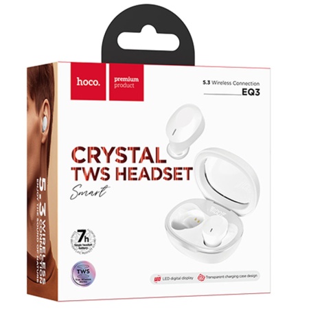 Hoco Smart True EQ3 – Casti Wireless Ear Buds, Bluetooth 5.3, 150h standby, autonomie 40mAh casti 150mAh case, milky white