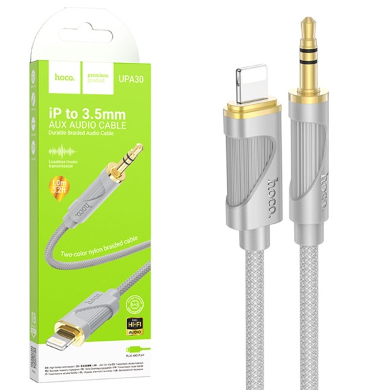 Hoco UPA30 - Cablu Audio, Lightning la Jack 3.5mm (M), 1m, Gri