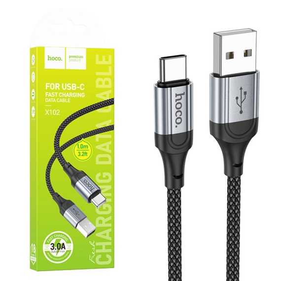 Hoco X102 - Cablu Date si Incarcare, USB la Type-C, 3A, Braided, 1m, Negru