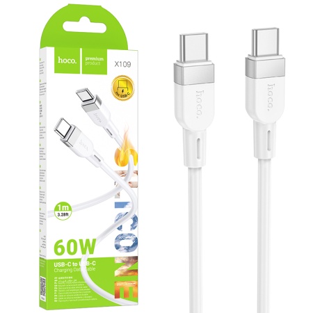 Hoco X109 - Cablu Date si Incarcare Type-C la Type-C PD60W QC3.0 3A 1m White