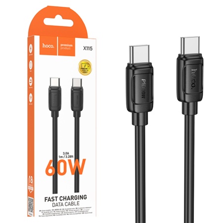 Hoco X115 - Cablu USB-C la USB-C incarcare rapida 60W, 1m, Negru