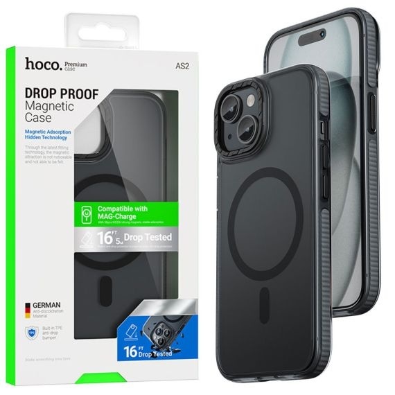 Husa Hoco AS2 - iPhone 15, MagSafe, GripEdge, Matte, Negru